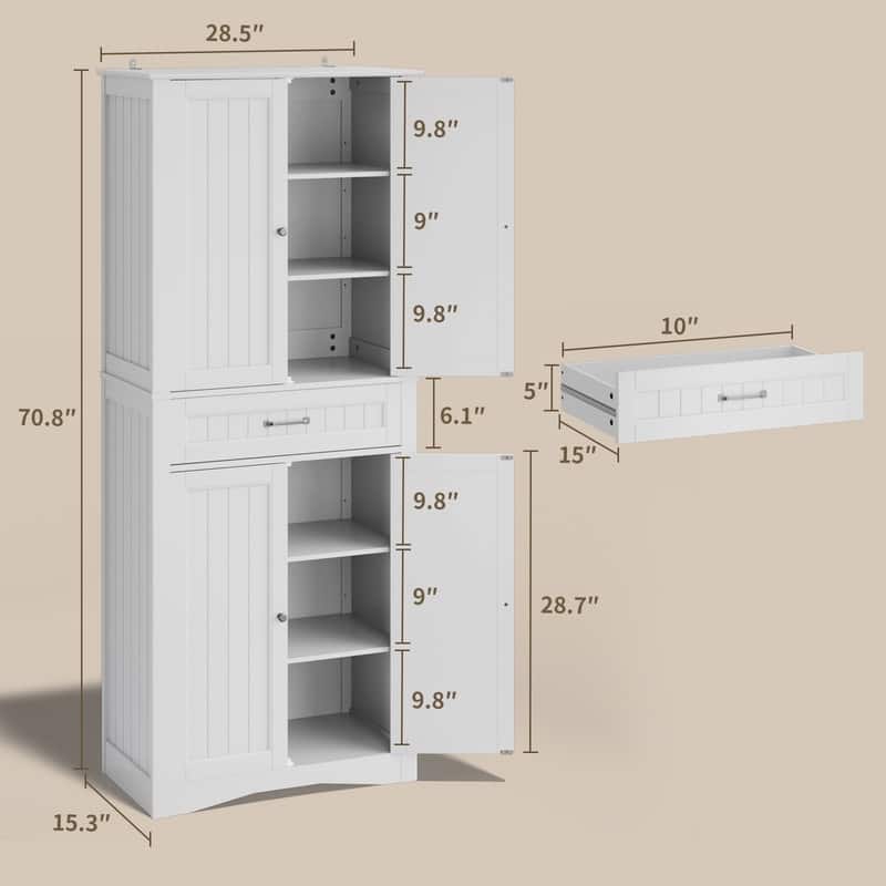 71''Kitchen Pantry Storage Cabinet, Storage Cabinet Buffet, Freestanding Kitchen Storage Cabinet with 4 Adjustable Shelves