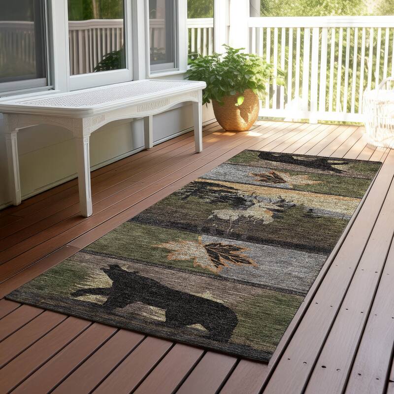 Machine Washable Indoor/ Outdoor Lodge Impressions Chantille Rug - Black - 2'3" x 7'6"