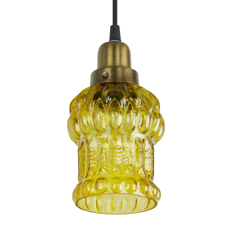 Baptiste River of Goods Purple/Yellow/Green and Gold Glass and Metal 4.5-Inch Pendant Light with Adjustable Hanging Cord