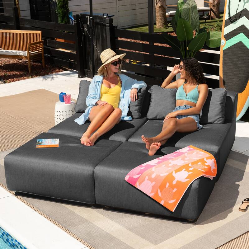 Jaxx Vada Outdoor Sun Lounger Loveseat Luxurious Modular Double Chaise and Conversation Nook - 72" W x 79.5" D x 25.5" H - Charcoal
