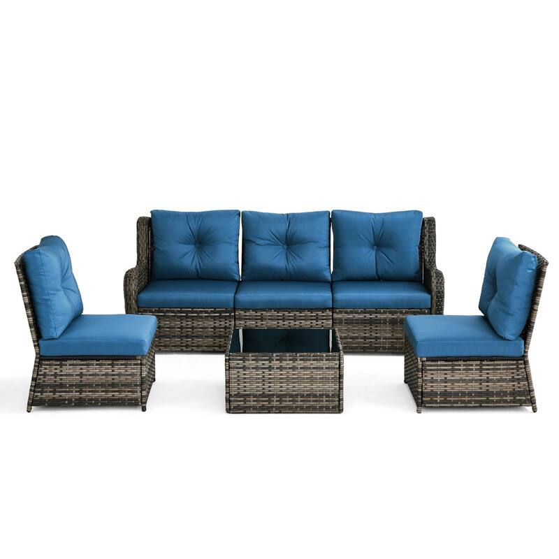 6-pieces Patio Wicker Outdoor Sectional Seating Sofa Set with Coffee Table