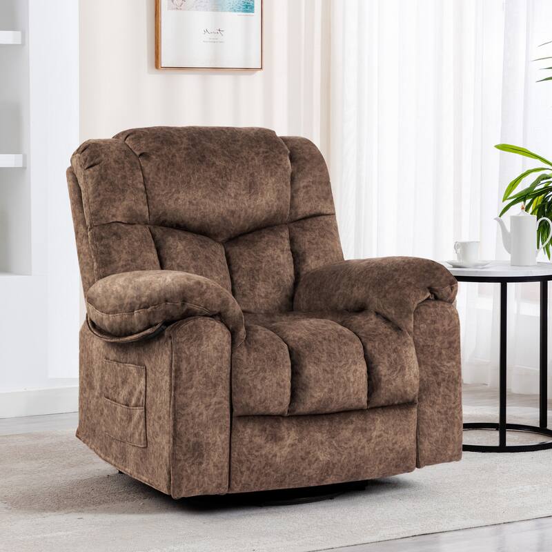 Swivel Rocker Velvet Recliner for Adults, Nursery Glider Recliner w/Massage and Heating & USB Charge Port Bonded Leather Sofa - Brown