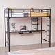 preview thumbnail 13 of 13, Black Metal Bed Frame With Table Shelf Elevated Bed Iron Bed - (78 x 38.5 x 71.7)"(L x W x H)