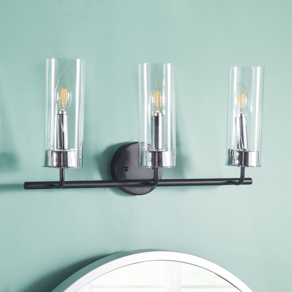 SAFAVIEH Lighting Mizka 3-Light Led Vanity Sconce - 22" W x 5.5" L x 11.8" H - Matte Black/Chrome - 22Wx6Dx12H