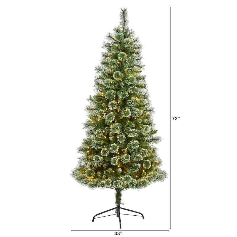 6' Wisconsin Slim Snow Tip Pine Artificial Christmas Tree with 300 Clear LED Lights