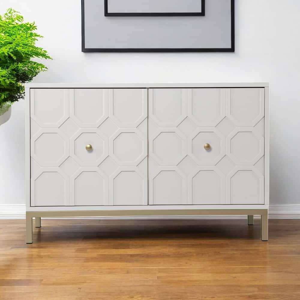 HomeRoots 40" White Carved Geometric Sideboard with Two Doors
