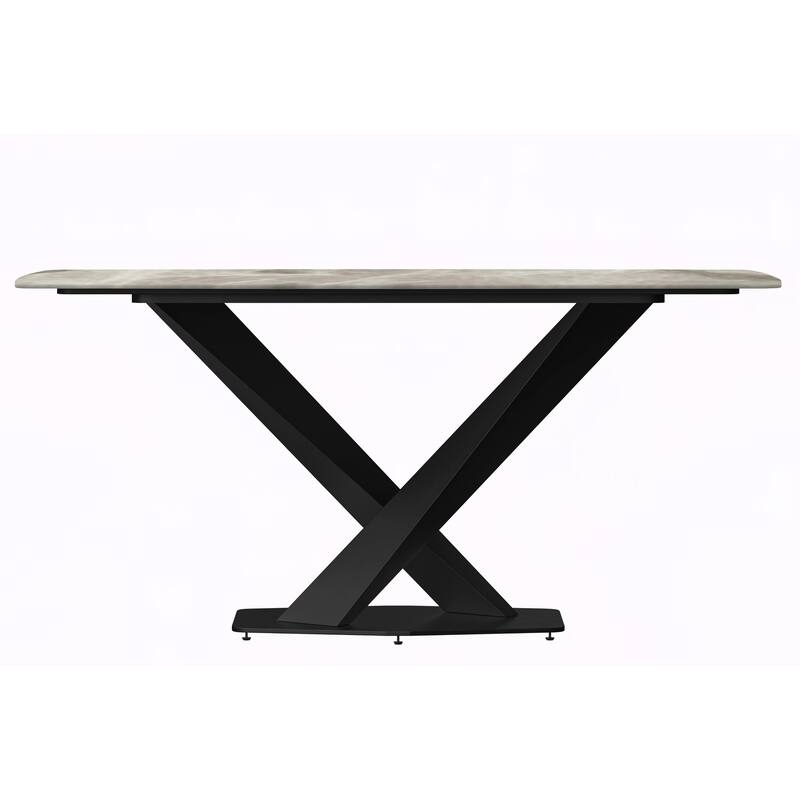 Voren 7-Piece Dining Set 55-Inch Rectangular Sintered Stone Dining Table and 6 Dining Side Chairs