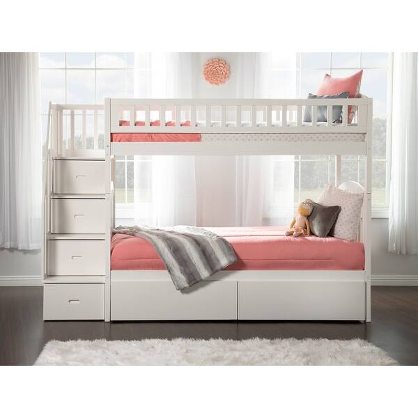 slide 2 of 8, Westbrook Twin over Twin Staircase Bunk Bed with 2 Storage Drawers in White White - Twin