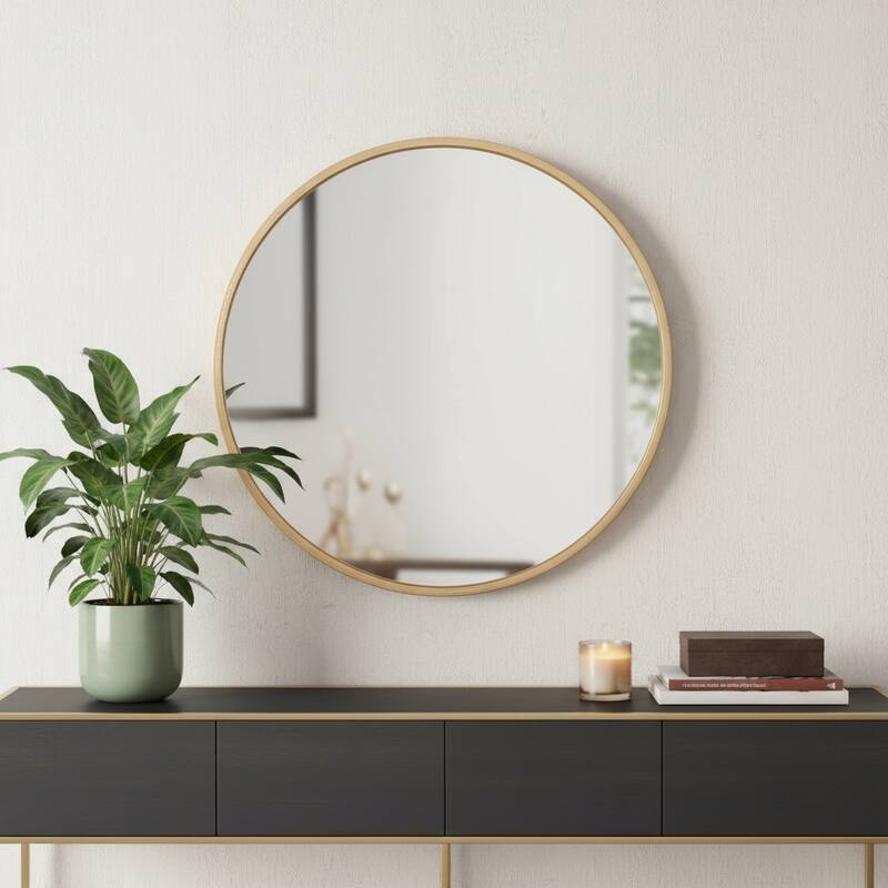 HomeRoots 20" Gold Round Metal Framed Accent Mirror - 20.00 in. x 20.00 in. x 1.09 in. - 20.00 in. x 20.00 in.  x 1.09 in.