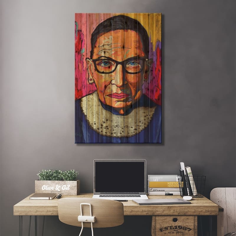 Ruth Bader Ginsburg Print On Wood by David Hinds - Multi-Color
