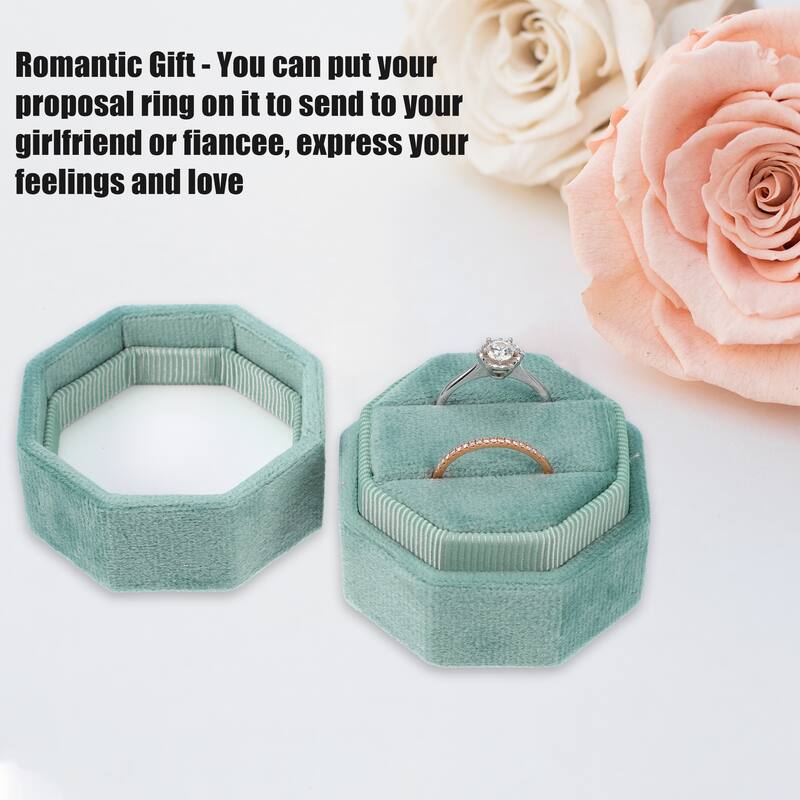 Velvet Ring Box, Double Ring Box 2 Slots Display Holder Jewelry Storage for Wedding - Light Blue