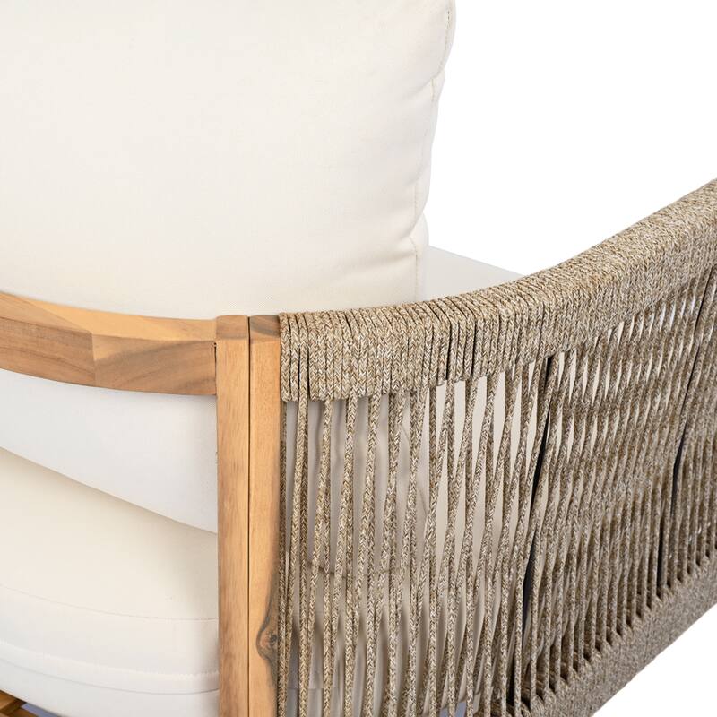 Christopher Knight Home - Rowan 2-Piece Outdoor Acacia Wood Loveseat Set with Woven Rope Accents & Coffee Table