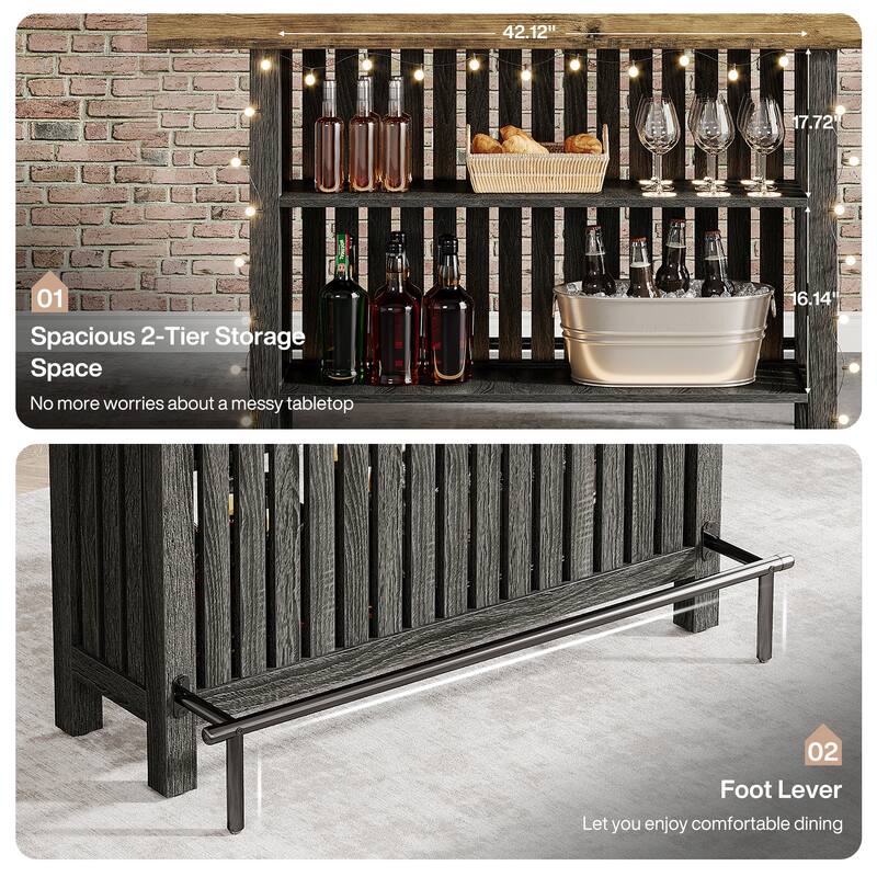 63" Home Bar Unit, Modern 2-Tier Bar Table with Footrest