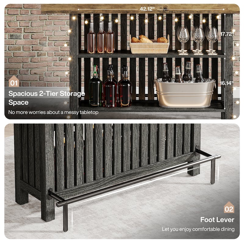 Home Bar Unit, Modern 2-Tier Bar Table with Footrest - 15.75"D x 62.99"W x 41.54"H