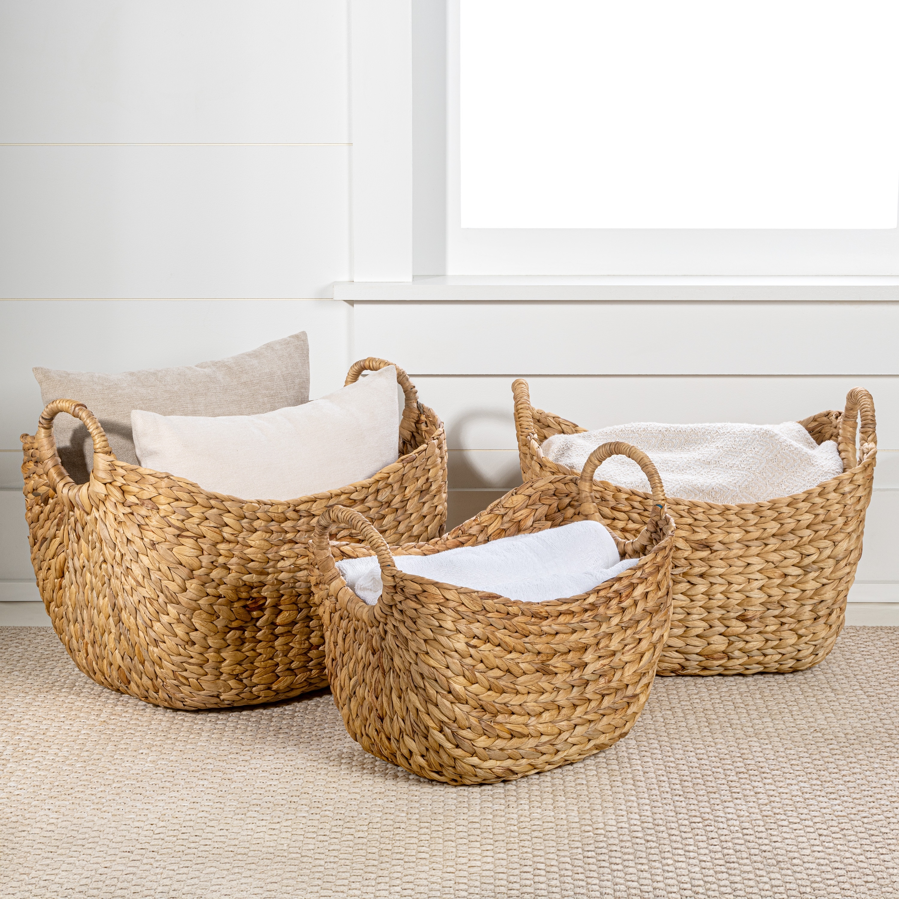 happimess Classic Hyacinth Storage Boat Baskets with Handles (Set of 3)