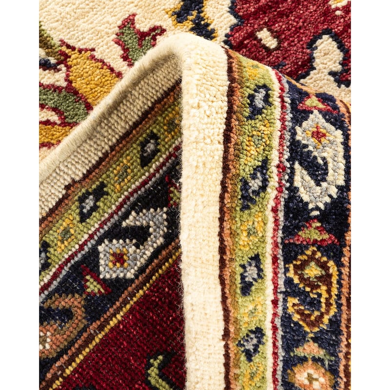 Overton Handknotted Wool Contemporary Floral Ivory Area Rug - 6' x 9'