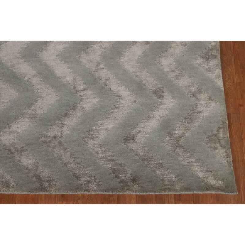 Chevron Style Modern Area Rug Handmade Contemporary Wool Carpet - 8'0"x 9'9"