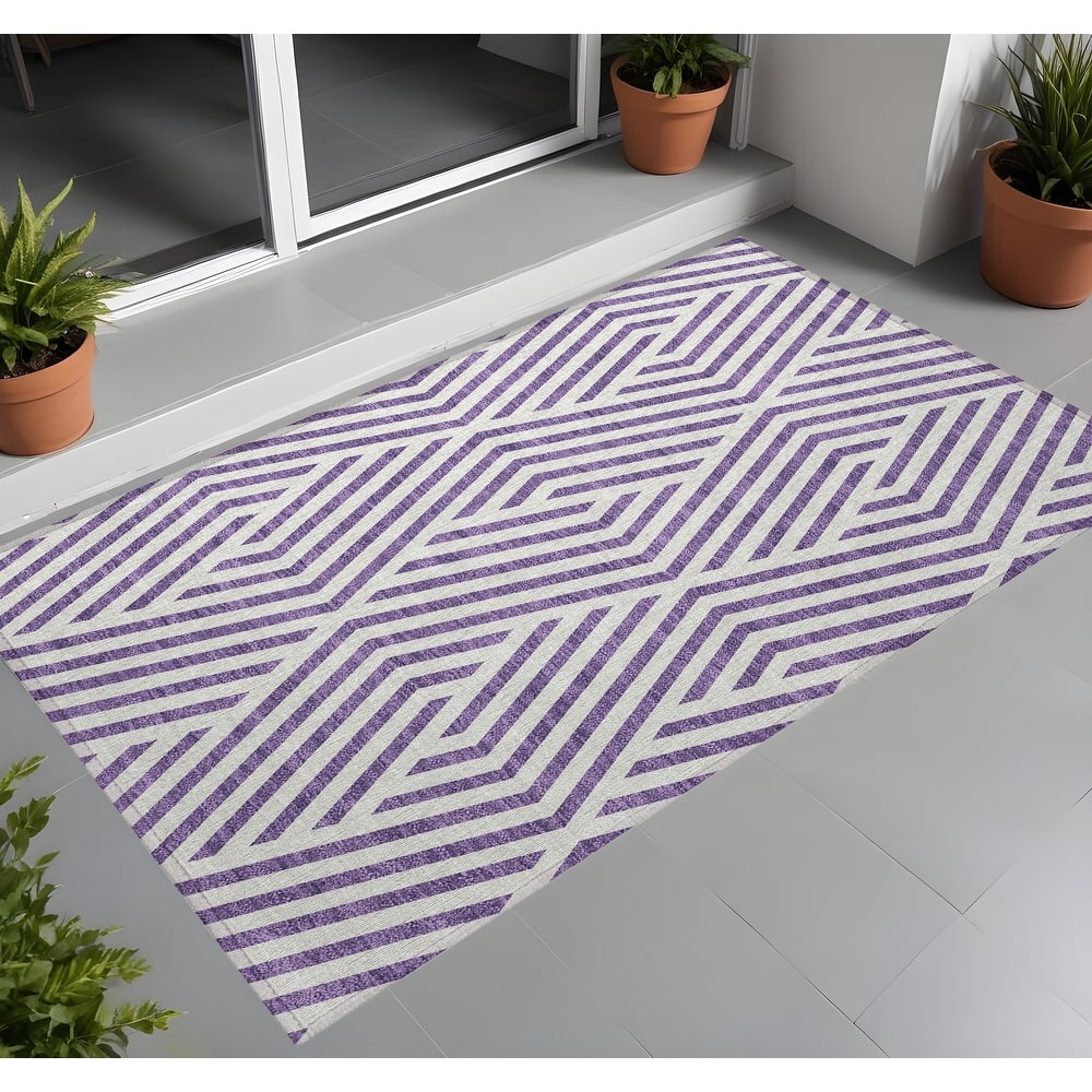Baso Sleek Geometric Weather Resistant Blended Style Outdoor Rug