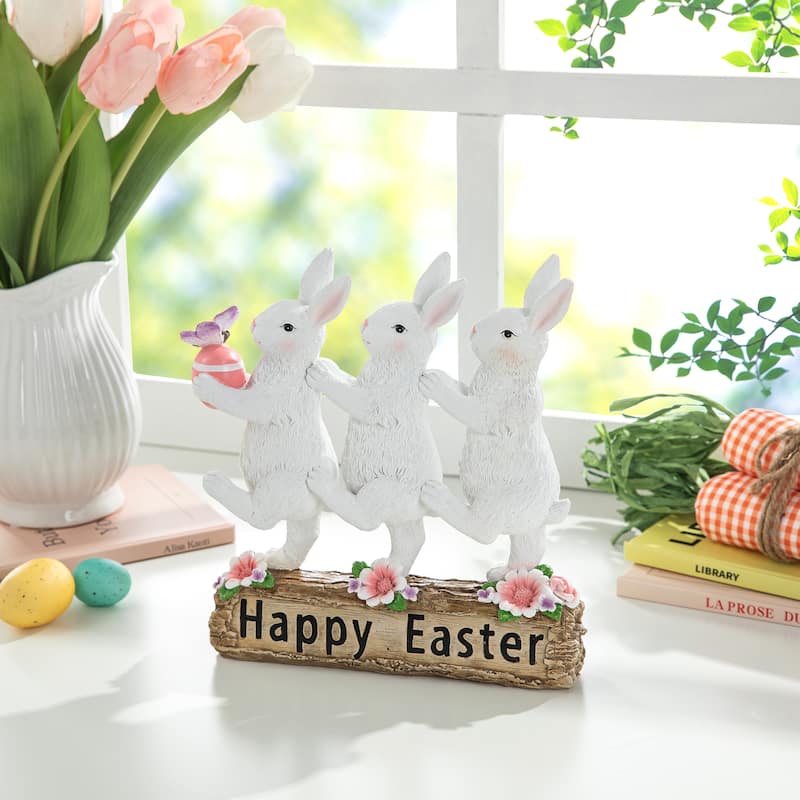 Glitzhome 9.25"H Easter Resin Triple Bunny Figurine Table Decor
