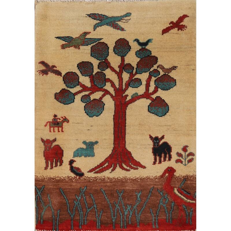 Animals Pictorial Kazak Oriental Accent Foyer Rug Handmade Wool Carpet - 2'0"x 3'0"