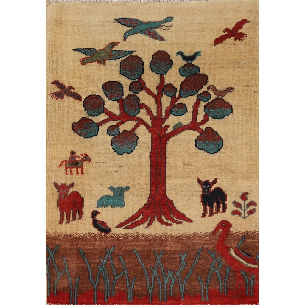 Animals Pictorial Kazak Oriental Accent Foyer Rug Handmade Wool Carpet - 2'0"x 3'0"