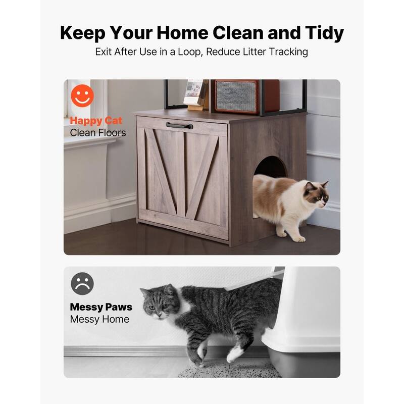 Modern Cat Litter Box Furniture Enclosure Cabinet with Metal Rack and Hidden Odor Control Storage - 23.62” x 19.69” x 50.08”
