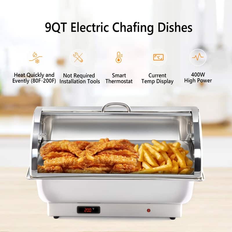 400W 9Qt Stainless Steel Electric Hot Pot with Stainless Steel Half Round and Half Flip Lid