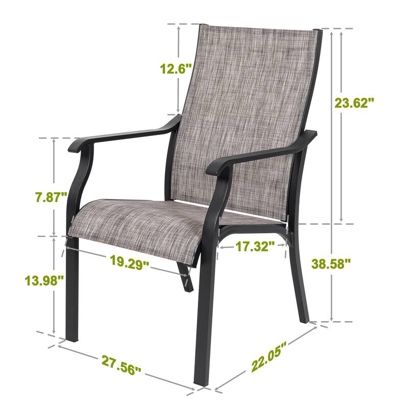 Outdoor 2-Piece Textilene Dining Chairs with Aluminum Frame, Grayish Brown