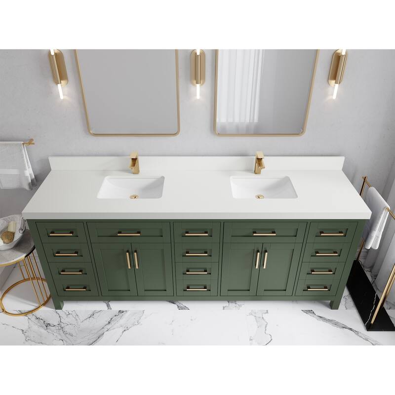 Willow Collections 84 in. W x 22 in. D Cambridge Double Sink Bathroom Vanity with Countertop - 2" White Quartz - Pewter Green