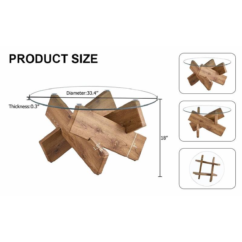 Modern 33.4-Inch Circular Glass Coffee Table with Distinctive Design