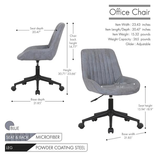 dimension image slide 2 of 3, Porthos Home Cabe Swivel Office Computer Chair, Microfiber Upholstery