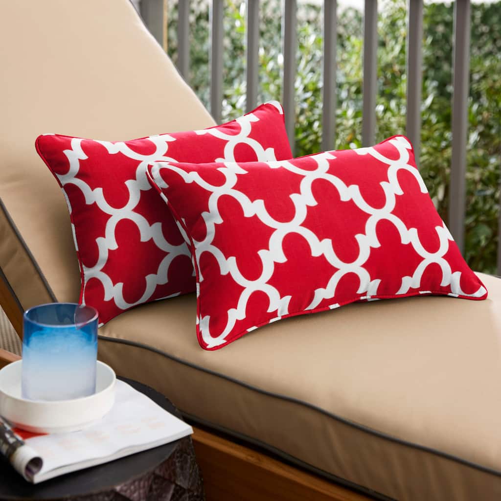 Sorra Home Scalloped Red Corded 12 x 24 Inch Indoor/ Outdoor Lumbar Pillows (Set of 2)