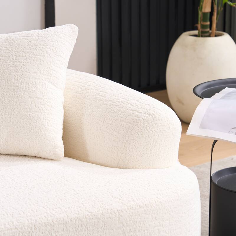 Small Chenille Upholstered Loveseat Sofa, Deep Seat Compression Boneless Couch, Curved Floor Sofa with 3 Pillows