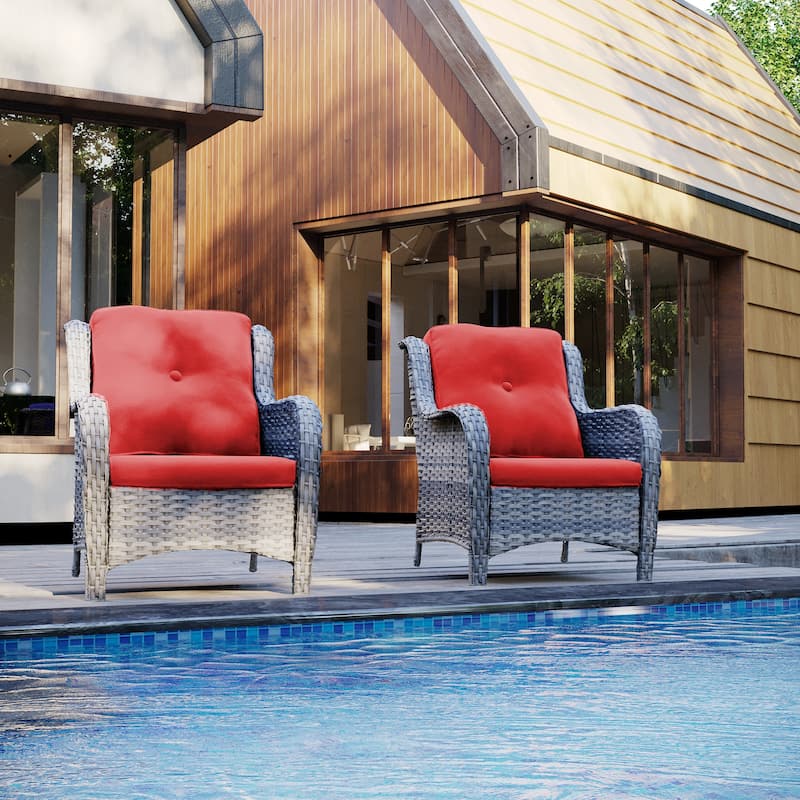 Cozywor 2-Piece Outdoor Patio Ratten Wicker Lounge Chair WIth Cushion - Red