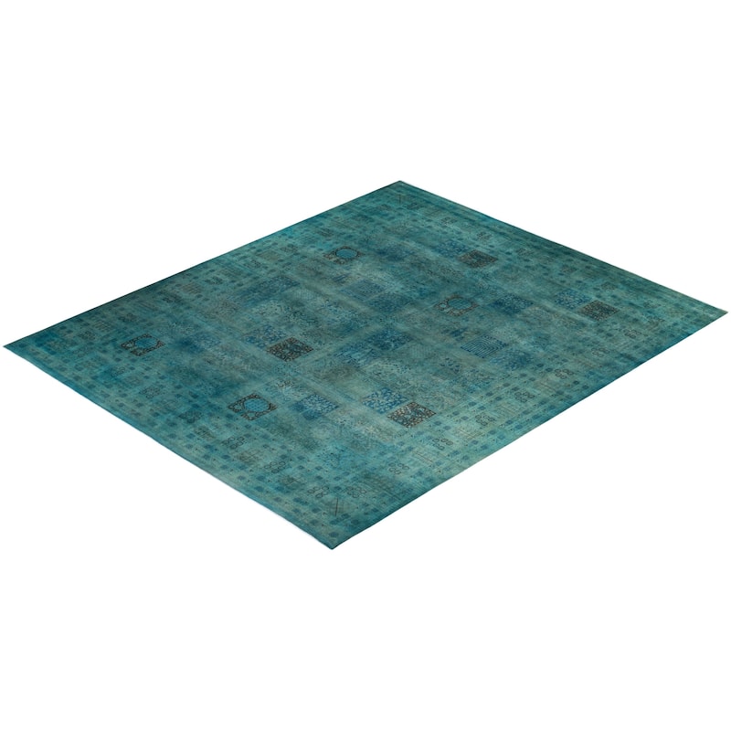 Overton Handknotted Wool Vintage Inspired Contemporary Overdyed Light Blue Area Rug - 14' 4" x 12' 4"