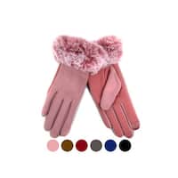 Women's Faux-Fur Cuff touch Screen Gloves with Non Slip Grip & Fleece Lining