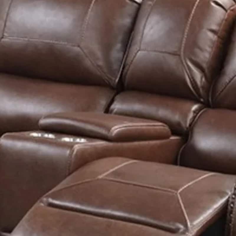 Teli Manual Recliner Loveseat with Console and USB Port, Dark Brown Faux Leather