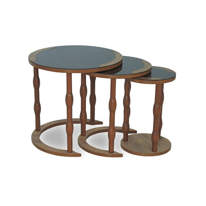 Aykut Oval Nesting Table, Glass Top, Wooden Leg - 20" x 19" x 20" - Walnut