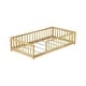 preview thumbnail 60 of 84, Montessori Twin Size Toddler Floor Bed with Fence without Door, Open-row Design Wood Frame Platform Bed with Safety Guardrails