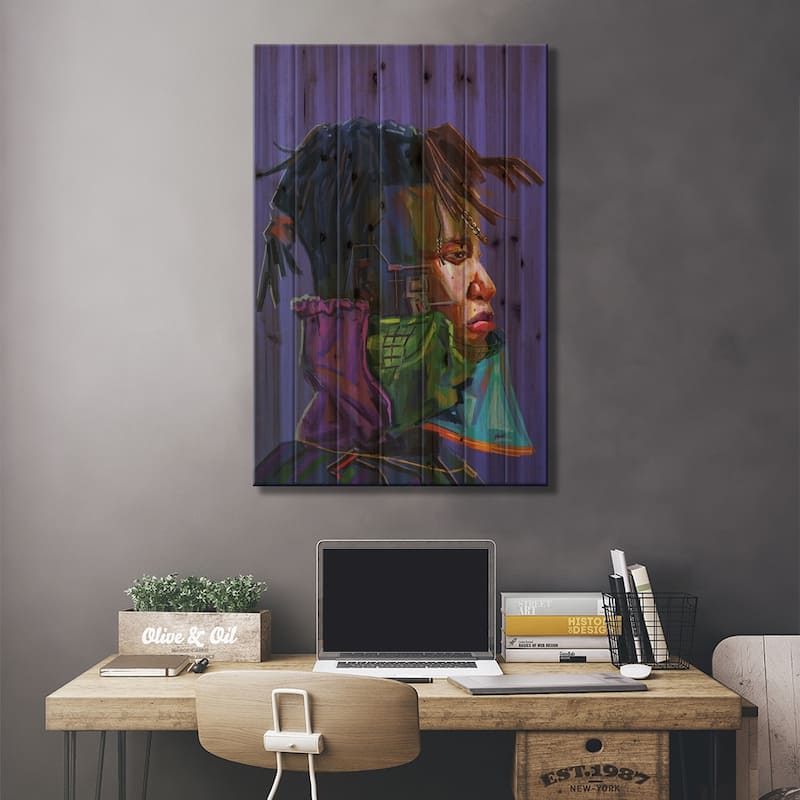 Indigo Boy Print On Wood by Sam Onche - Multi-Color