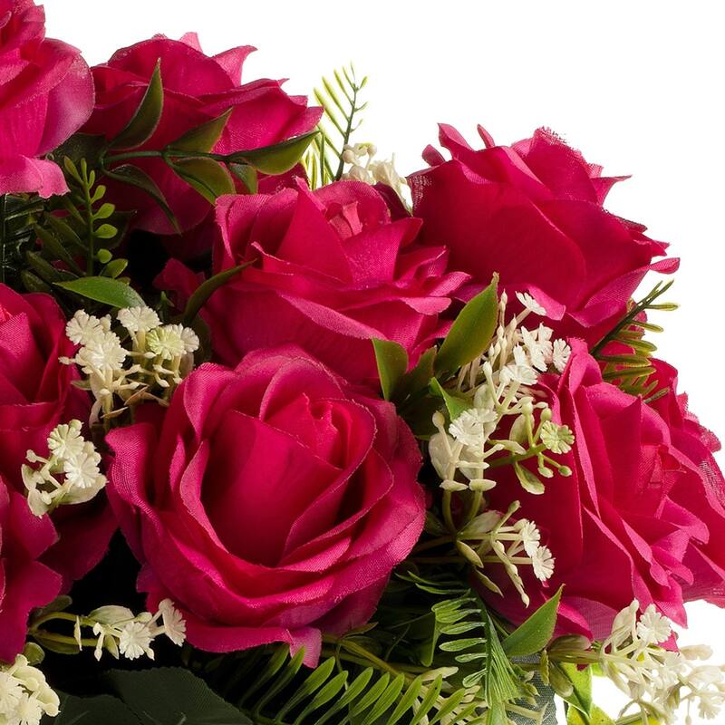 18 Heads Silk Rose Flower in Clear Glass Vase With Faux Water and River Stone for Home Decor, Wedding Table