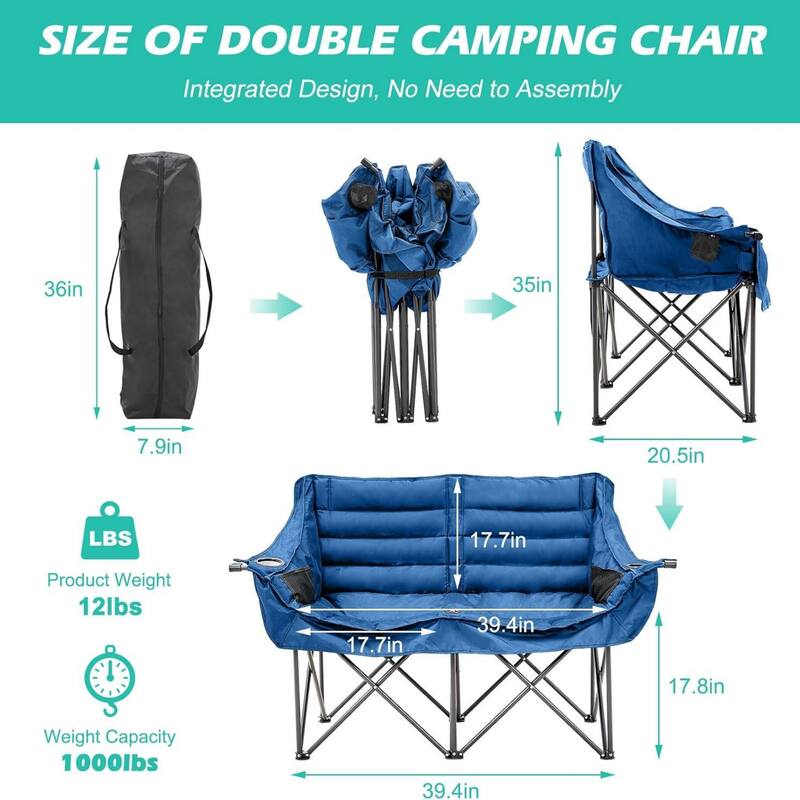 DoCred Oversized 2 Person Folding Fully Padded Camping Chair