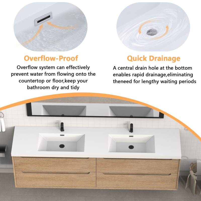 84" in. W x 26" in. D Integrated Resin Bathroom Rectangular Dual Sink Vanity Top One-Piece Design