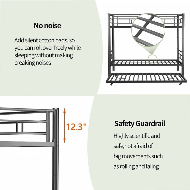 Heavy-duty Sturdy Meta Twin over Twin Bunk Bed, Noise Reduced,Safety Guardrail,No Box Spring Needed