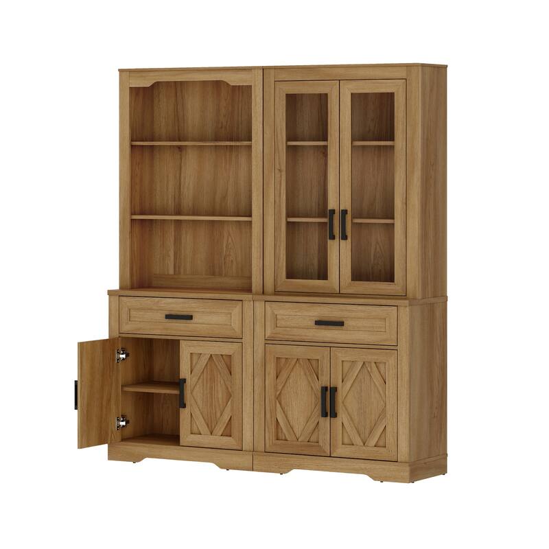 5 Tier Bookcase with Barn Door,73.3" Tall Open Storage Bookshelf