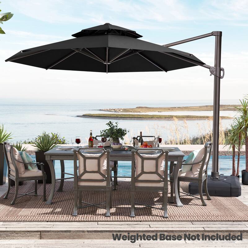 10 FT x 13 FT Outdoor Luxury Solar LED Patio Cantilever Umbrella With Base