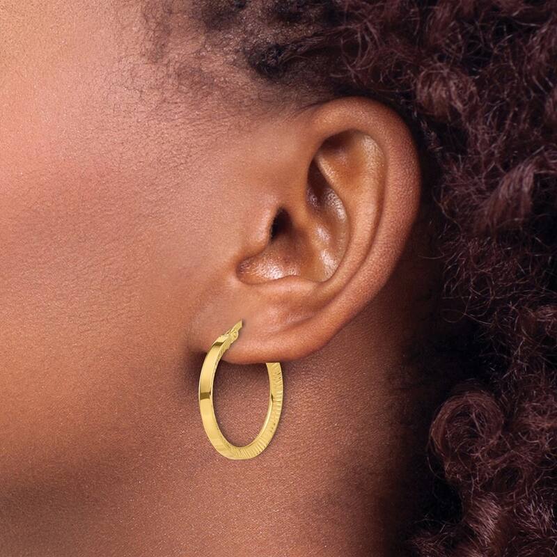 Curata 14k Yellow Gold Polished and Sparkle Cut Hoop Earrings - 27.5x25.35mm