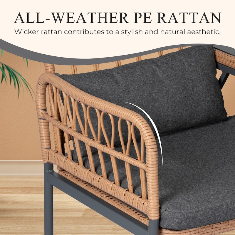 Outdoor Woven Rattan Loveseat Conversation Furniture Set with Cushions