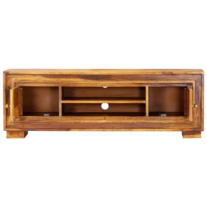 Fenny TV Stand Media Cabinet with 2 Doors, Brown Solid Wood, 24 Inch