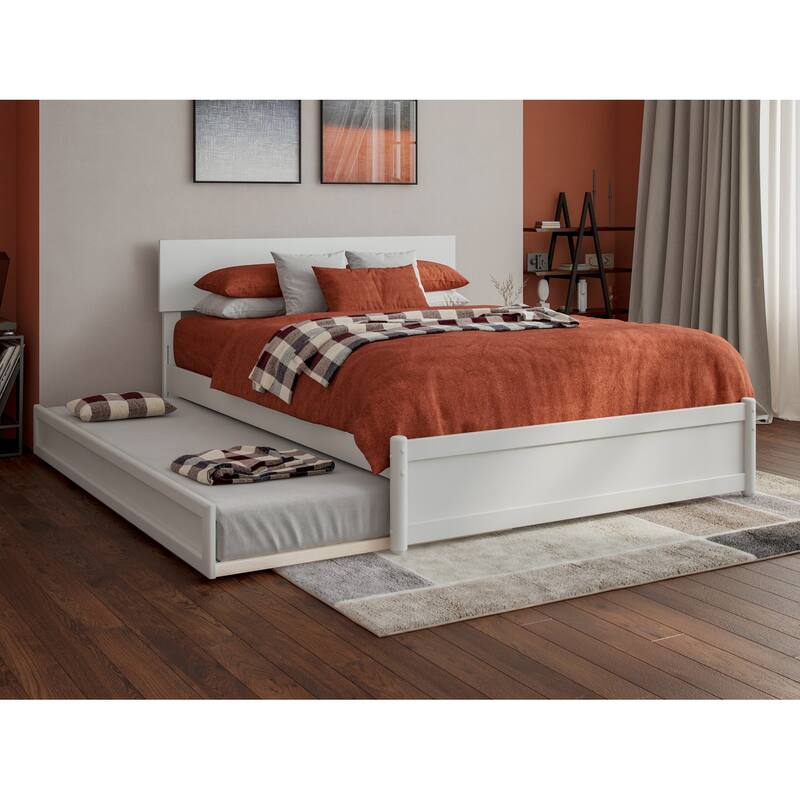 Wesley Platform Bed with Panel Footboard and Twin Trundle - White - Full